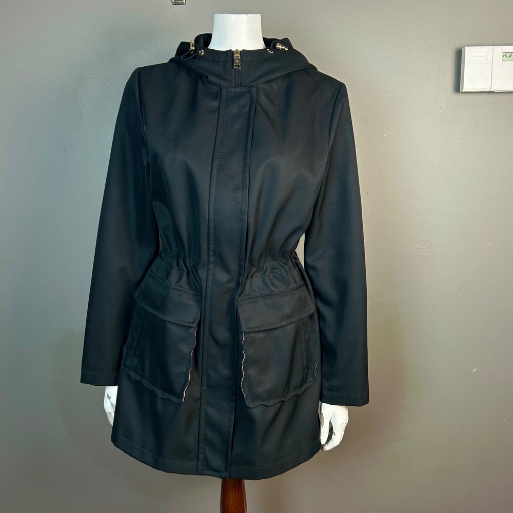 Kate Spade New York Transitional Jacket Medium Black Hooded Anorak Whimsical